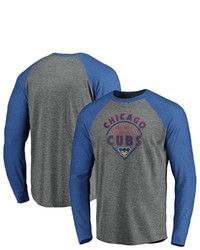 FANATICS Branded Grayroyal Chicago Cubs True Classics Outfield Arc Raglan Long Sleeve T Shirt