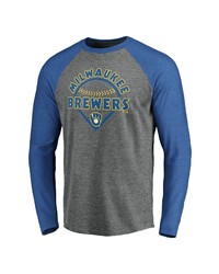 FANATICS Branded Grayroyal Milwaukee Brewers True Classics Outfield Arc Tri Blend Raglan Long Sleeve T Shirt At Nordstrom
