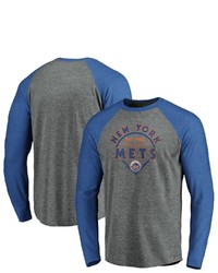 FANATICS Branded Grayroyal New York Mets True Classics Outfield Arc Raglan Long Sleeve T Shirt