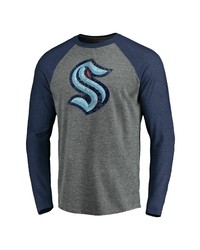 FANATICS Branded Heather Gray Seattle Kraken Distressed Team Raglan Long Sleeve T Shirt