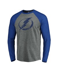 FANATICS Branded Heathered Grayheathered Blue Tampa Bay Lightning Team Tri Blend Raglan Long Sleeve T Shirt