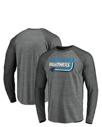 FANATICS Branded Heathered Grayheathered Charcoal Carolina Panthers Vintage On The Ropes Raglan Tri Blend Long Sleeve T Shirt