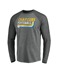 FANATICS Branded Heathered Grayheathered Charcoal Los Angeles Chargers Vintage On The Ropes Raglan Tri Blend Long Sleeve T Shirt