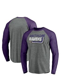 FANATICS Branded Heathered Grayheathered Purple Baltimore Ravens Vintage On The Ropes Raglan Tri Blend Long Sleeve T Shirt In Heather Gray At