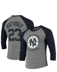 Majestic Threads Don Mattingly Heathered Graynavy New York Yankees Cooperstown Collection Name Number Tri Blend Raglan 34 Sleeve T Shirt