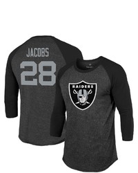 Majestic Threads Fanatics Branded Josh Jacobs Black Las Vegas Raiders Team Player Name Number Tri Blend Raglan 34 Sleeve T Shirt At