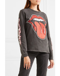 MadeWorn Rolling Stones Distressed Printed Cotton Jersey Top