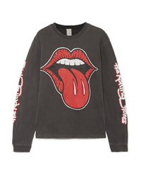 MadeWorn Rolling Stones Distressed Printed Cotton Jersey Top