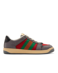 Gucci Grey And Red Screener Sneakers