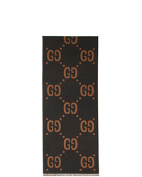 Gucci Grey And Brown Wool Gg Scarf