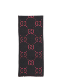 Gucci Grey And Pink Jacquard Wool Gg Scarf