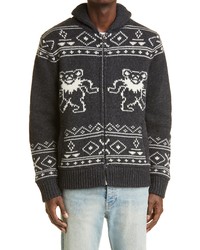 Schott NYC X Grateful Dead Dancing Bears Wool Blend Sweater Jacket