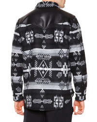 Marcelo Burlon County of Milan Marcelo Burlon Printed Wool Shirt With Leather Detail Dark Gray