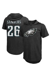 Majestic Threads Fanatics Branded Miles Sanders Black Philadelphia Eagles Player Name Number Tri Blend Hoodie T Shirt