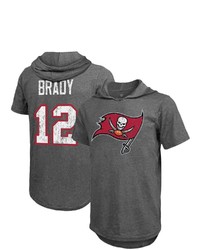 Majestic Threads Tom Brady Heathered Pewter Tampa Bay Buccaneers Name Number Tri Blend Hoodie T Shirt