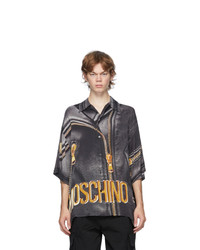 Moschino Black And Gold Leather Print Half Sleeve Shirt
