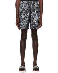 VERSACE JEANS COUTURE Black Gray Printed Swim Shorts