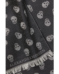 Alexander McQueen Wool Silk Allover Skull Print Scarf