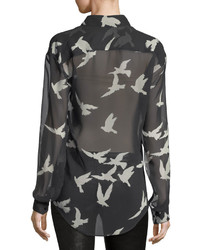 Saint Laurent Bird Print Sheer Silk Shirt