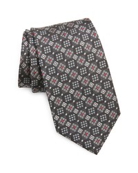 David Donahue Geometric Medallion Silk Tie In Charcoal At Nordstrom