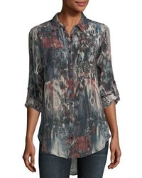 Tolani Evelyn Button Front Abstract Print Silk Tunic