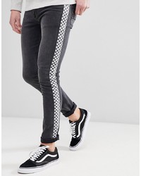 ASOS DESIGN Super Skinny Jeans In Washed Black With Checkerboard Stripe