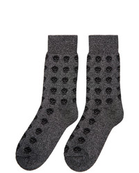 Alexander McQueen Grey And Black Glittered Short Skull Socks