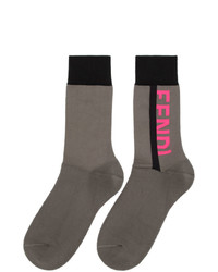 Fendi Grey And Pink Logo Socks