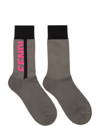 Fendi Grey And Pink Logo Socks