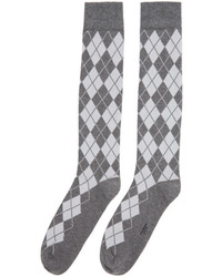 Thom Browne Grey Argyle Intarsia Over The Calf Socks