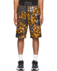 VERSACE JEANS COUTURE Grey Gold Tartan Baroque Shorts