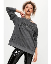 Missguided Grey Badass Graphic Washed Sweatshirt