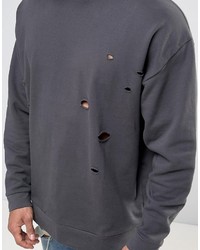 Asos Oversized Distressed Sweatshirt With Back Print