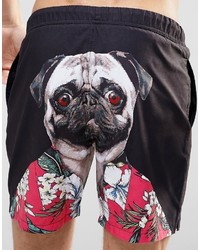 Asos Swim Shorts With Pug Print In Mid Length