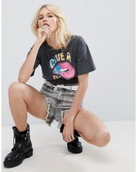 Asos Cropped T Shirt With Lip Print And Gathered Hem