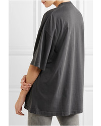 Balenciaga Printed Washed Cotton Jersey T Shirt Gray