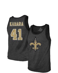 Majestic Threads Alvin Kamara Heathered Black New Orleans Saints Name Number Tri Blend Tank Top