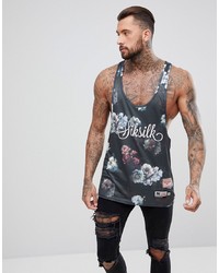 Siksilk Muscle Vest In Black With Floral Print