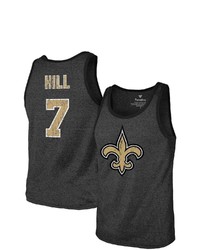 Majestic Threads Taysom Hill Heathered Black New Orleans Saints Name Number Tri Blend Tank Top