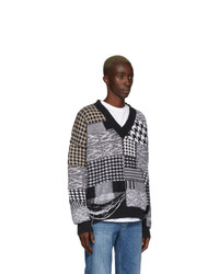 Cmmn Swdn Black And White Apollo Patchwork Sweater