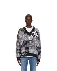 Cmmn Swdn Black And White Apollo Patchwork Sweater