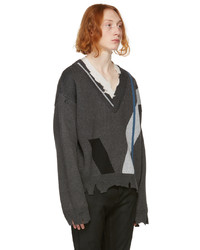 C2h4 Grey My Own Private Planet Distressed Geometry Sweater