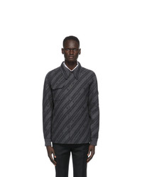 Givenchy Grey And Black Wool Jacquard Chain Coach Jacket