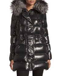 Moncler Aphrotiti Shiny Quilted Down Coat Wfur Hood