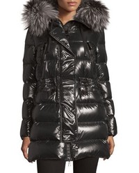 Moncler Aphrotiti Shiny Quilted Down Coat Wfur Hood