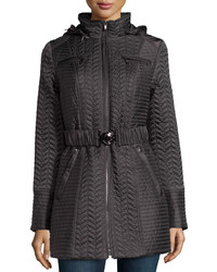 Laundry by Shelli Segal Mini Petal Quilted Belted Puffer Coat Slate