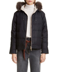 Brunello Cucinelli Hooded Reversible Jacket With Genuine Fox