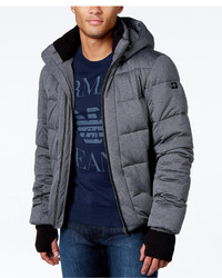 Armani Jeans Quilted Ribbed Trim Puffer Coat With Hood