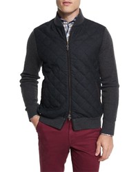 Peter Millar Ribbed Knit Quilted Bomber Jacket