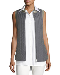 Lafayette 148 New York Bailey Alpine Outerwear Quiltedflannel Combo Vest